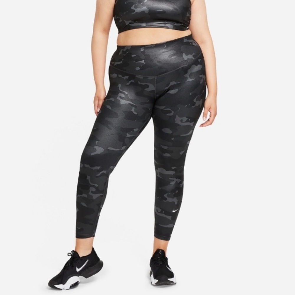 Nike One Plus Size Camo Shine Tights Black Smoke Gray Leggings 3X